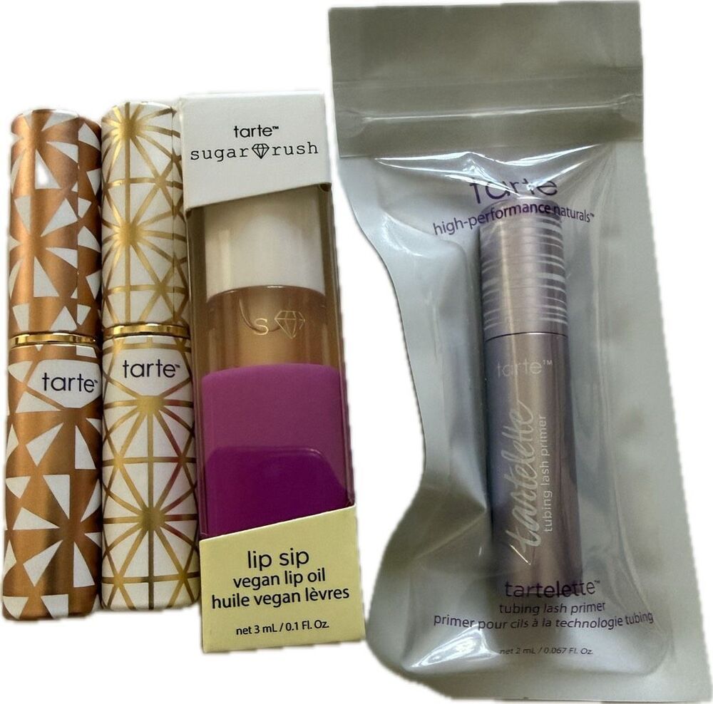 Tarte 4pcs Set Quench Lip Rescue /Fresh Press Lip Sip/ Tartelette Lash  Primer